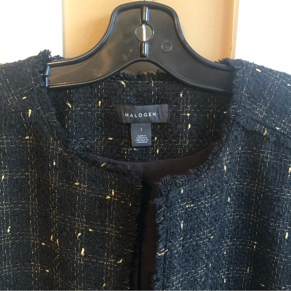 Halogen Black Gold Metallic Raw Hem Tweed Jacket - Picture 2 of 8